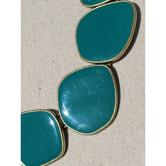 Lia Sophia Amazonia Gold Tone Green Enamel Statement Bib Necklace 22-25" - Picture 7 of 10